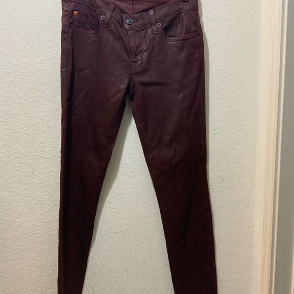 Hudson Krista Ankle Super Skinny Jeans Red Wine Waxed Stretch Tag Size 26 - Picture 3 of 10